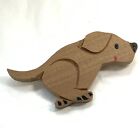 Vintage Handcrafted Carved Wood Running Happy Dog Pin Brooch Hand Painted