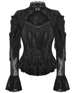 Dark IN Love Mujer Gótico Rosa Terciopelo Encaje con Flecos Blusa Top Lente - Imagen 1 de 13