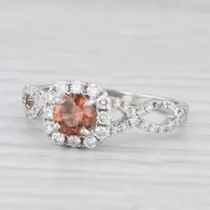 1.08ctw Brown Zircon Diamond Halo Ring 14k White Gold Size 7.25 Engagement - Picture 1 of 10