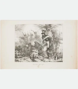 SELTENE N.T. Charle Lithographie der napoleonischen Ära ""Der erste Schuss - Bild 1 von 6