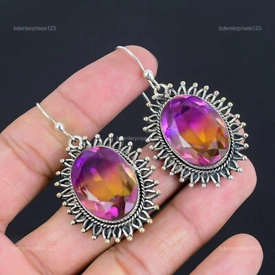 925纯银椭圆形天然Ametrine波西米亚新吊坠耳环珠宝首饰 — 第 1/4 张图片