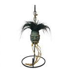 Small Shrunken Head with Hair Metal Stand Oddity Magic Ritual Voodoo Witchcraft