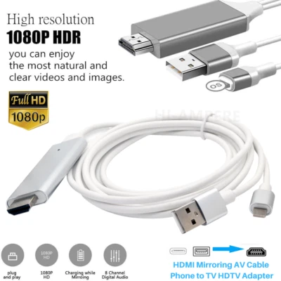 For iPhone 13 12 11 8 7 6 iPad HDMI Mirroring Phone to TV HDTV Adapter AV Cable - Image 1 of 4
