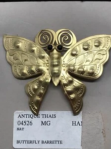 Barrette artesanal de piedra de ónix negro de colección John Michael Richardson y tono dorado - Imagen 1 de 8