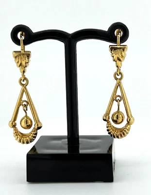 Pendientes colgantes estilo "arqueológico" victoriano renacimiento etrusco oro rosa 9K Foto 1 de 4