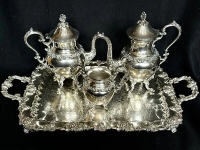JUEGO Y BANDEJA DE CAFÉ TÉ grande vintage victoriano de vid plateada sobre cobre Foto 1 de 4