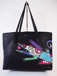 Paul Smith Bag Black Leather Large Tote Shoulder Bag Crocodile appliqué design - Picture 1 of 23