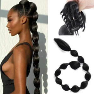 Long Black Bubble Long Ponytail Synthetic Drawstring Hair Ponytail For Women   - Picture 1 of 14