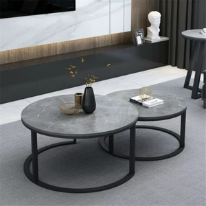 Marble round Nesting Coffee Table, Side End Table, Accent Table, Metal Legs, Wat - Picture 1 of 12
