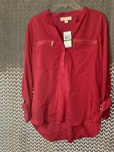 Neu mit Etikett Michael Kors Bluse mit halbem Knopf Reißverschluss Taschen Hot Pink Large Einzelhandel 110 $ - Bild 1 von 3