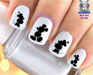 Nail Art 629 CHARACTER Mickey Minnie Pose Black WaterSlide Nail Decals Transfers - Picture 1 of 1