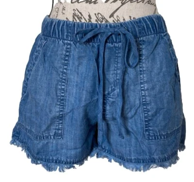 Bella Dahl Shorts Chambray  Blue Pull On Beach Pockets Frayed Hem Size Small - Image 1 of 4