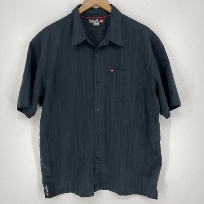 Quiksilver Short Sleeve Button Shirt Men's XL Black Striped Pocket Logo Vtg Y2K - Image 1 of 4