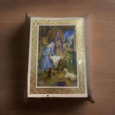 Greeting Merry Christmas Card Nativity Baby Jesus Gold Foil Kmart VTG Bethlehem - Image 1 of 4