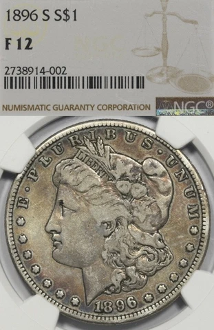 1896-S $1 NGC F12 Morgan Silver Dollar Cover