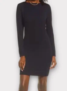 Open Edit Women’s Dress Small Open Back Long Sleeve Ribbed Mini Black NWT - Picture 1 of 8