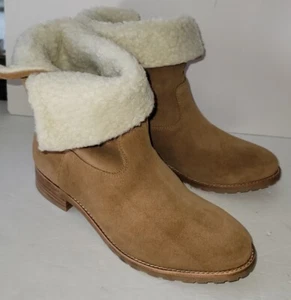 JACK ROGERS camel Tan Suede Faux Shearling Fur Sadie Sherpa Boots 8 NWOB - Picture 1 of 8