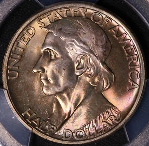 1935 PCGS MS66 Boone Commemorative Half Dollar AMAZING TONING Item#P19125 - Picture 1 of 3