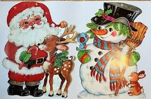 Vintage Christmas Die Cuts Santa With Reindeer Snowman Bird Bunny Frosty Decor - Bild 1 von 13