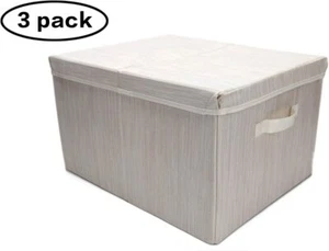 3 Pack J.S. Hanger Jumbo Folding Fabric Lidded Beige Storage Boxes Large Size - Picture 1 of 3