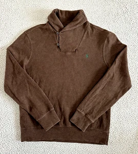 Polo Ralph Lauren Shawl Collar Sweater Mens Large Buttons Brown Cotton Old Money - Picture 1 of 18