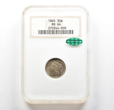 1865 Three Cent Nickel MS64 NGC CAC *6243 - Image 1 of 3