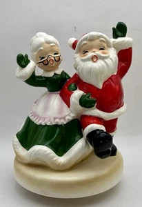 Vintage Mr & Mrs Santa Claus Spin Musikfigur Japan "I Saw Mommy Kissing Santa" - Bild 1 von 10