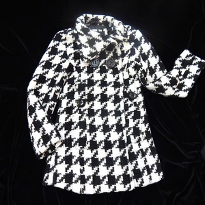 NY Yoki Girls Houndstooth Winter Jacket Pea Coat Sz 6X - L  Black lined - Picture 1 of 12