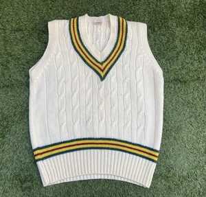 Vintage English Cricket cable knit wool sleeveless tank top jumper UK 46 XXL - Picture 1 of 8