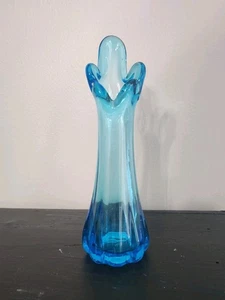 Vintage Cobalt Blue 5 Finger Swung Art Glass  Vase Hand Blown MCM - 8" Tall - Picture 1 of 7