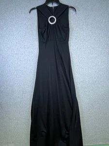 Vintage Evening Gown Black Rhinestone Ring Sleeveless Maxi Dress Prom Glam 70s - Picture 1 of 10