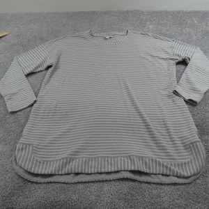 Suéter J Jill Mujer Grande Gris Blanco Rayas Cuello Redondo Túnica Pullover Bolsillos - Imagen 1 de 15