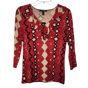 Lauren Ralph Lauren Southwest Strickoberteil mit Rüschenausschnitt 3/4 Ärmel Neu Mit Etikett S - Bild 1 von 7