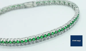 BRACCIALE UOMO DONNA TENNIS DOPPIO IN ARGENTO 925 4 MM ZIRCONI VERDE BIANCO - Foto 1 di 7