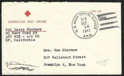 1943 年审查红十字会封面 APO913 Viti Levu 斐济到纽约布鲁克林 — 第 1/2 张图片