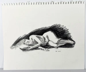 17" Vintage Pencil Drawing Young Woman Nude Body Sleep Pose Candace McCall XXII - Picture 1 of 4