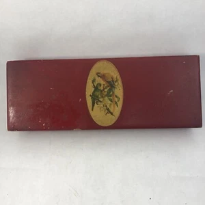 Vintage Wooden Lacquerware Trinket Box Parrots Red Wood 4 Space Jewelry Box - Picture 1 of 12