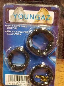3pc Cock Ring Set for males - Stay Hard! Beaded, Stretchy, Black - Picture 1 of 2