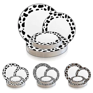 Fancy Round Disposable Plastic Animal Print Design, Dinner Salad Plates 120 pcs - Picture 1 of 28