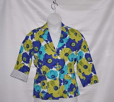 Joan Rivers Floral Bouquet 3/4 Sleeve Jacket Size 8 Navy/Green - Image 1 of 2