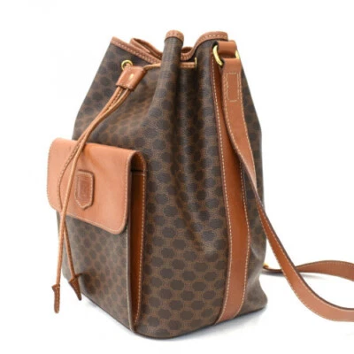 CELINE Macadam Shoulder Bag Bucket & Drawstring Bag Brown Leather  From Japan - Image 1 of 3