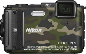 USED Nikon COOLPIX AW130 Digital Camera W. 5x Zoom Lens Camouflage Green - Picture 1 of 1