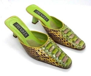Prevata Vero Cuoio Womens 6.5 B Green Leather Alligator Snake pumps 2.5" heels - Picture 1 of 8