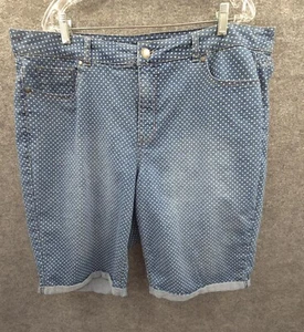 Avenue Denim Shorts Womens 22 High Rise Rolled Hem Pockets Lightweight Blue Dot - Picture 1 of 15