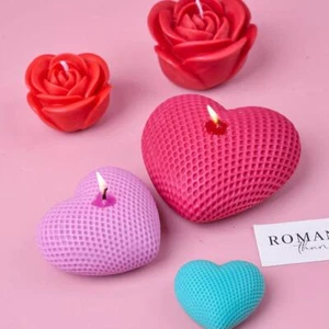 S/M/L Gitter Herz Silikon Kerze Form handgemachte 3D Liebe Form aromatischen -\ - Bild 1 von 15