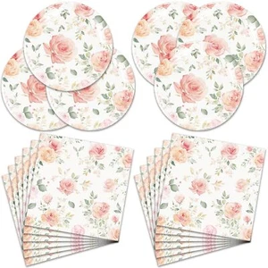 40PCS Floral Birthday Plates Napkins Baby Bridal Shower Party Tableware - Picture 1 of 6