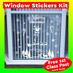 Weihnachten Fenster Kit Szene Schneeflocken Aufkleber Klammern Decal Dekorationen Display - Bild 1 von 4