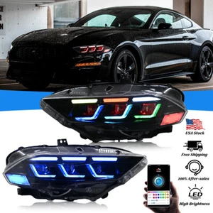 RGB LED Headlights For Ford Mustang 2018-2023 Pair Head Front Lamps Assembly - Picture 1 of 19