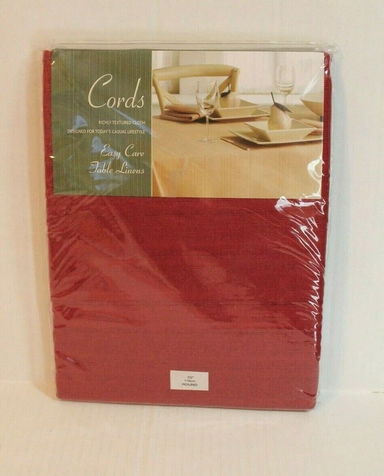 Cords Rio Red Solid Dark Red Fabric Tablecloth 70" Round NEW - Image 1 of 1