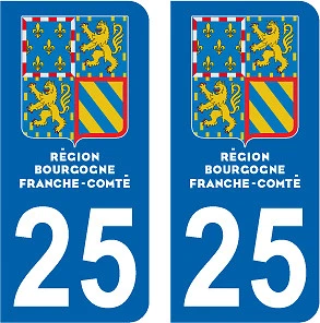 2 STICKERS STYLE PLAQUE IMMATRICULATION BLASON BOURGOGNE FRANCHE COMTÉ DEPT 25